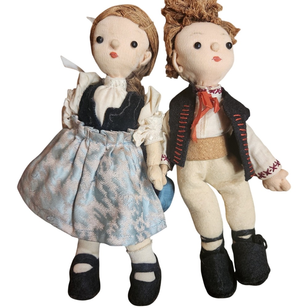Vintage Handmade Cloth‎ Folk Dolls Pair Traditional European Costume german